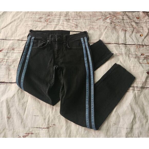 Rag & bone Black Dre Denim Stripe Crop Jeans Size 23 - Picture 2 of 7